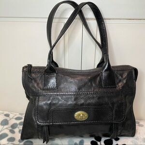 𝅺FOSSIL Black Leather Classic Shoulder Bag Purse